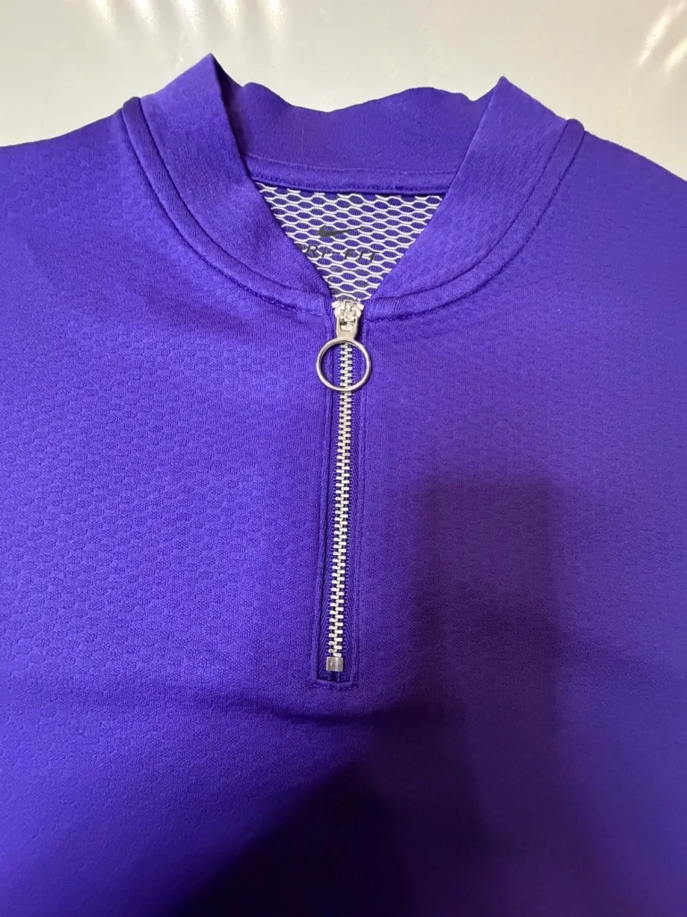 Nike Women’s Dri-Fit Fairway Blade Golf Purple Short-Sleeve Zip Mock Neck Top, S